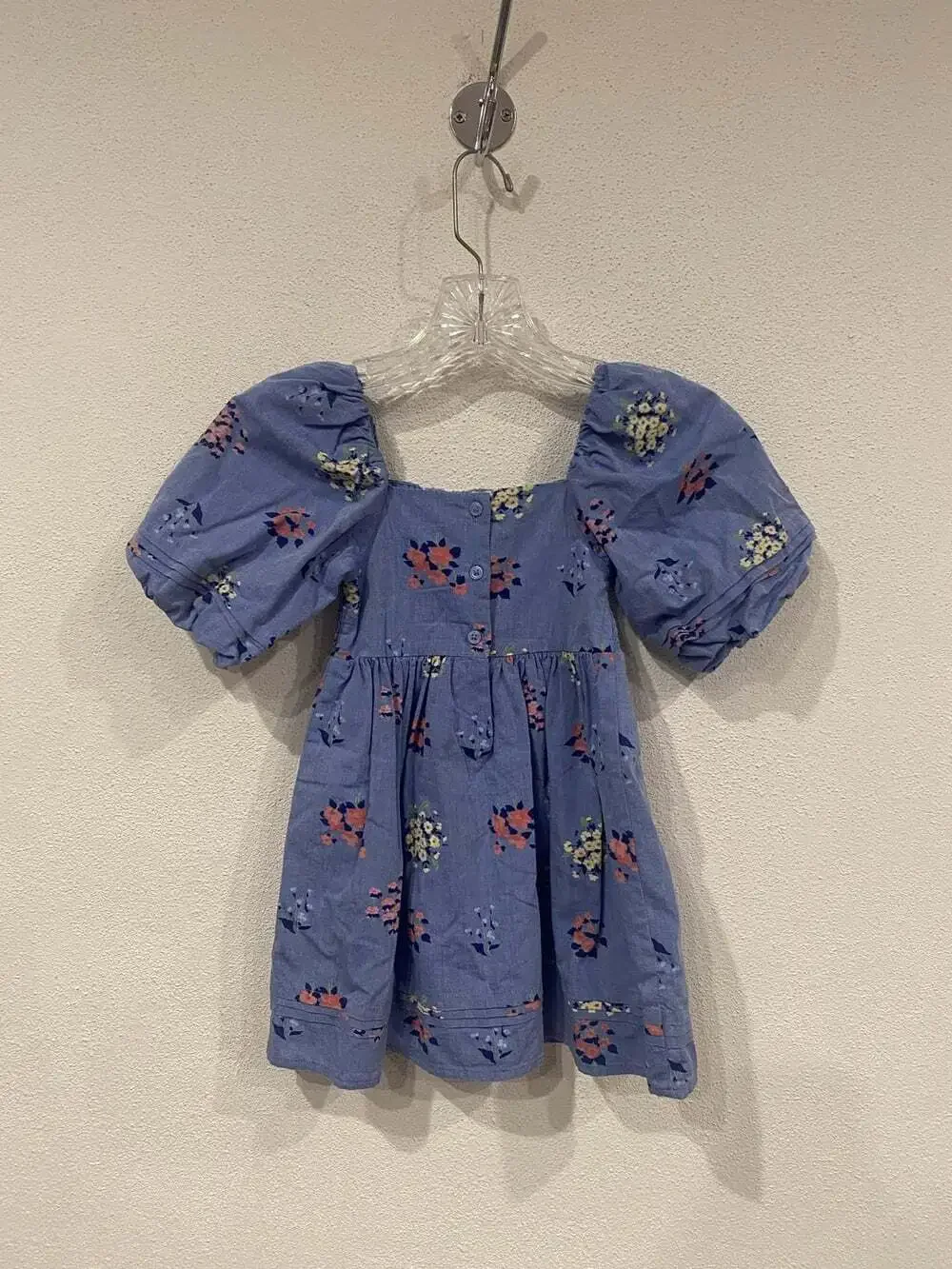 Janie And Jack Dress Girls 3T Blue Floral Smocked Puff Sleeve Summer Sundress